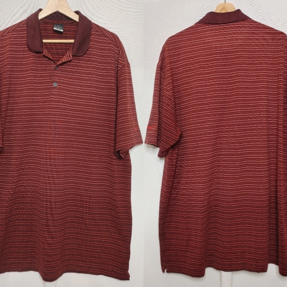 Nike Golf DryFit Polo Short Sleeve Shirt Red Maroon Stripe UV XXL 2006 Y2K Retro